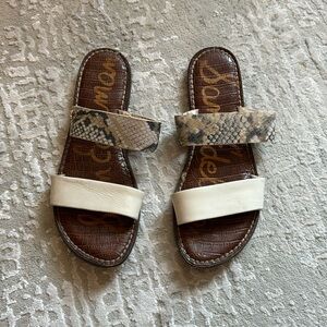 Sam Edelman Gala Leather Two Strap Snake Slip On Sandals